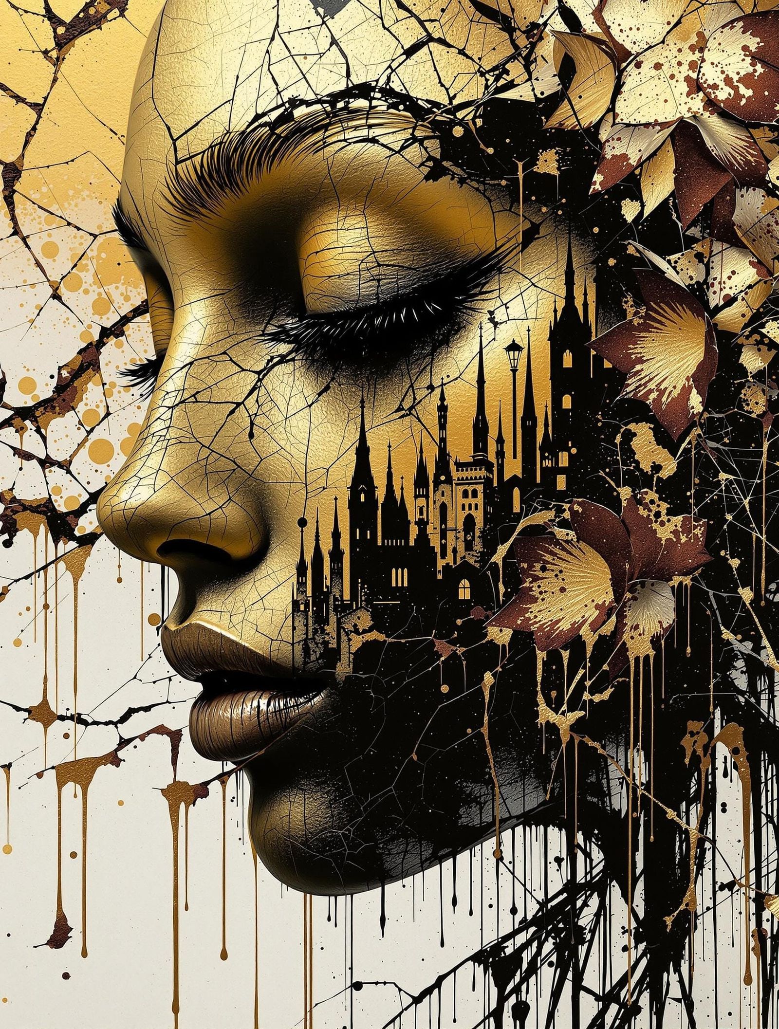 Surreal Metropolis in Burnished Brass and Gold