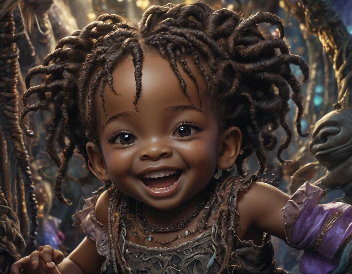 Laughing Baby Girl: Surreal Art Inspired by Tim Burton