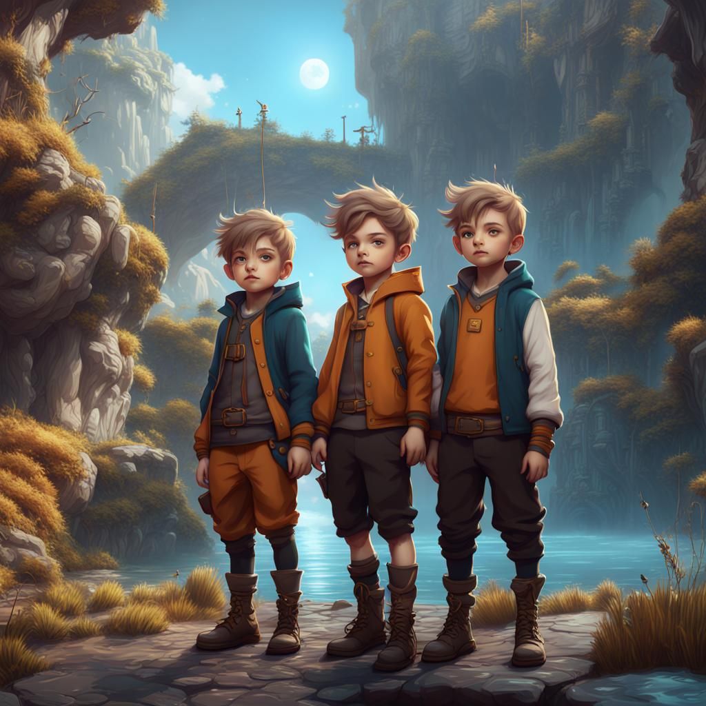 Cute Boys in Detailed Fantasy Matte Painting
