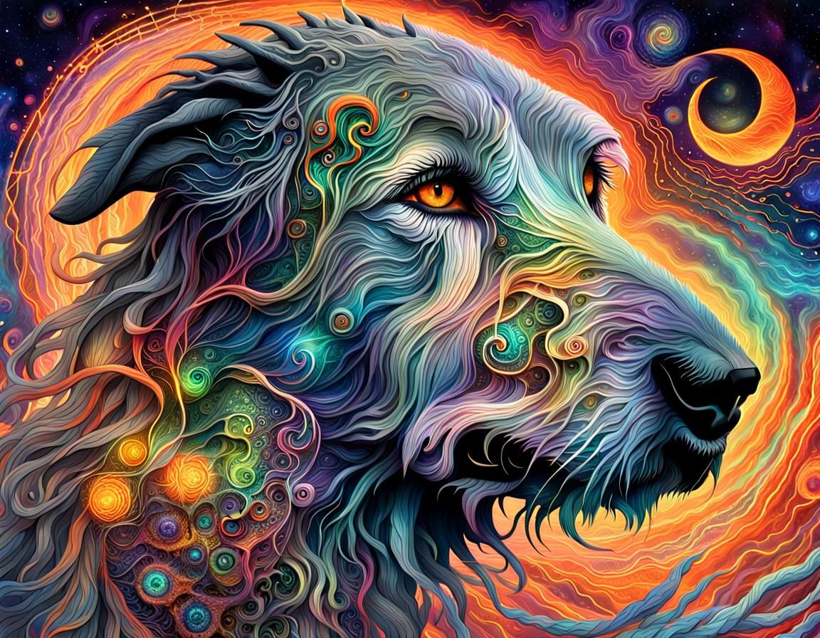 Wolfhound's Cosmic Mind Meld in Vibrant, Dreamlike Atmospher...