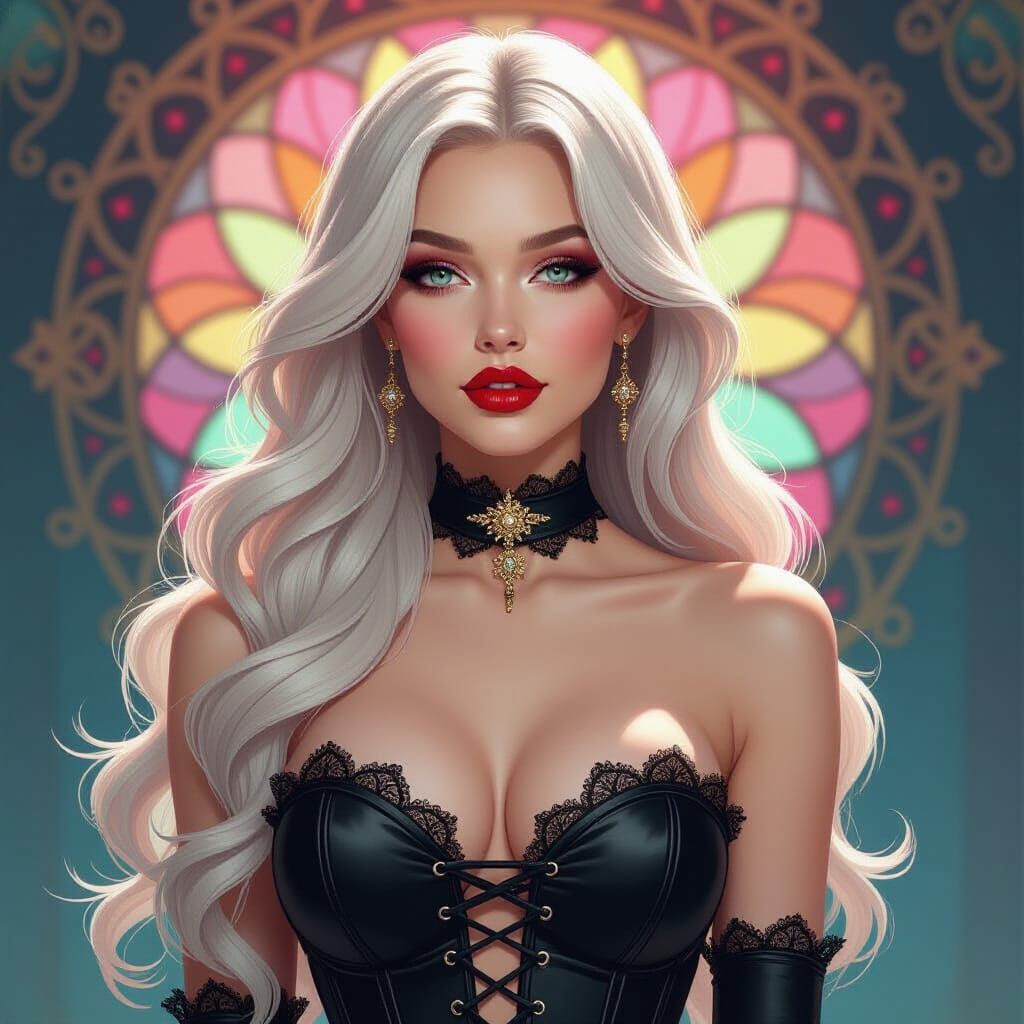 Glamorous Woman in Art Nouveau Style with Bold Gaze