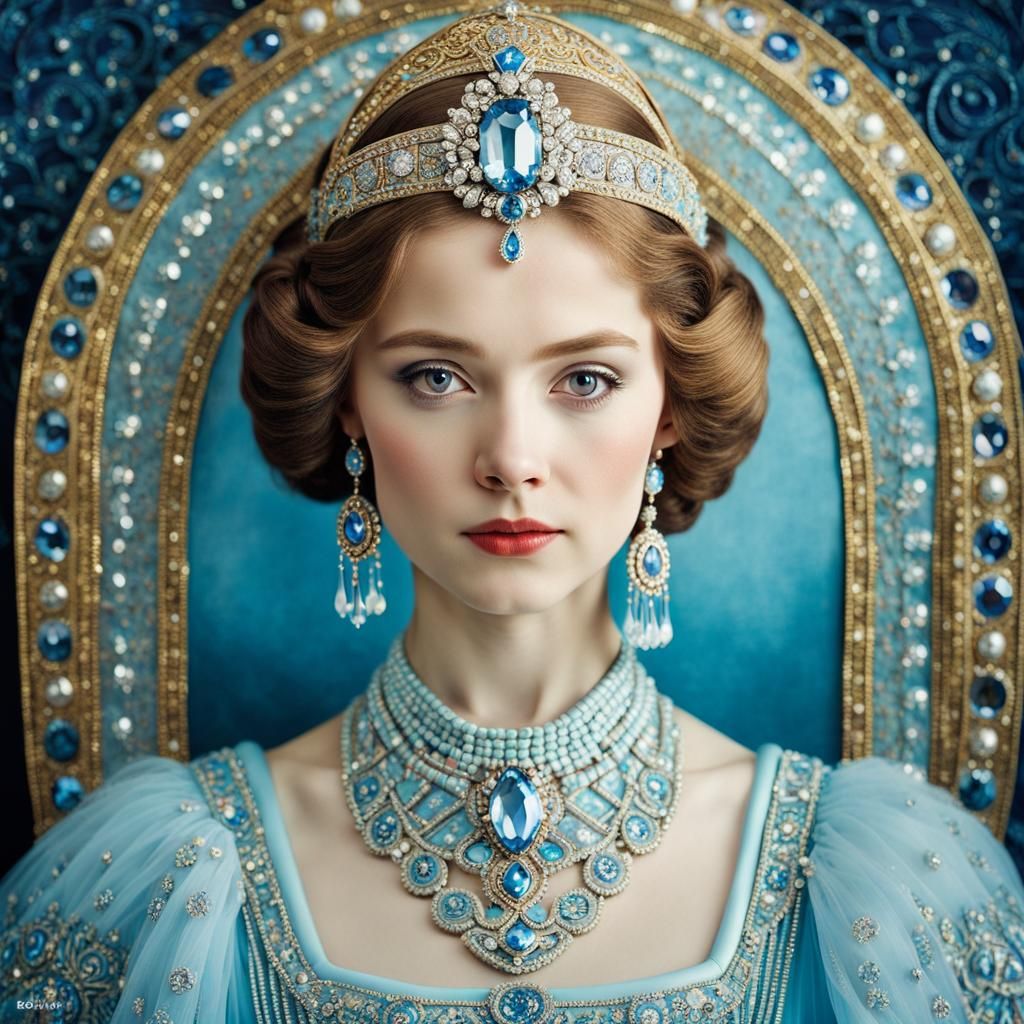 Art Deco Portrait of Russian Princess in Klimt Style