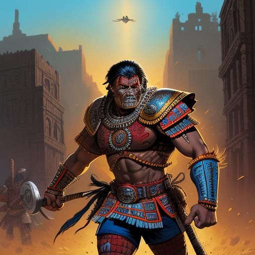 Aztec Warrior in Comic Book Style