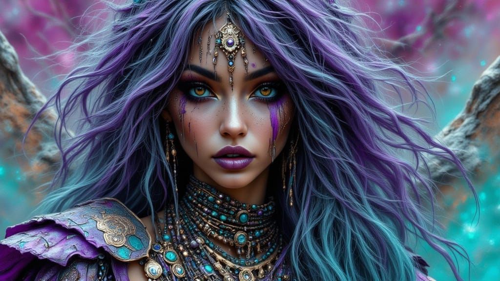 River Witch in Armor: Hyperdetailed Charcoal Drawing