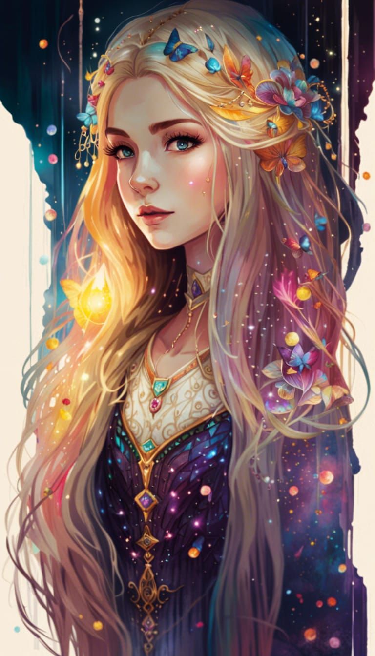Anime Rapunzel Portrait: Magic Goddess in Watercolor