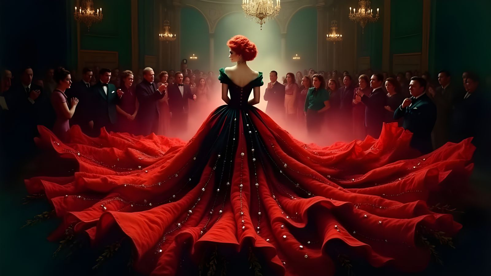 Sultry 1940s Noir Siren with Ruby Accents