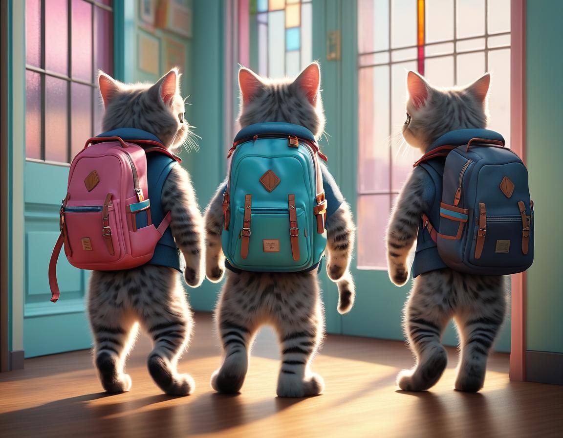 Adorable School Kittens in Pastel 3D Render