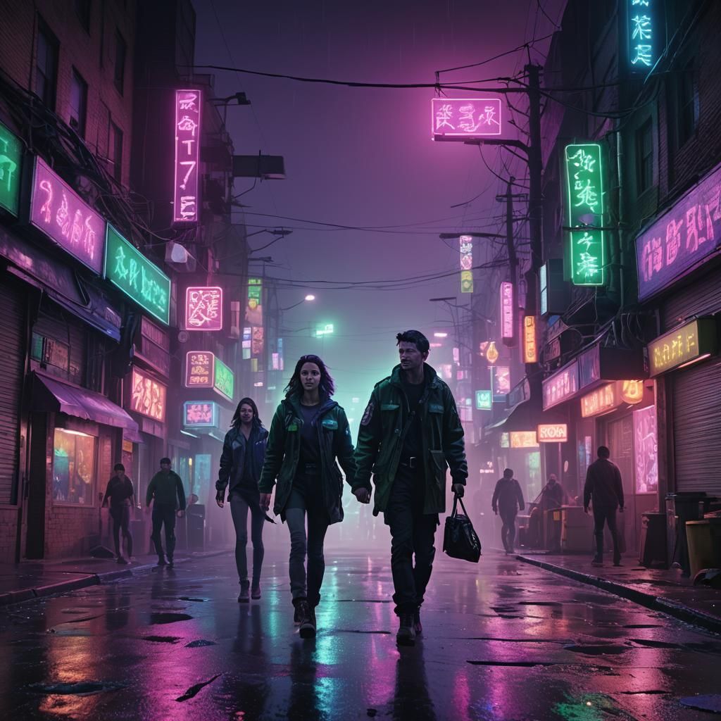 Neon Reflections in Combat Zone: Cyberpunk Night