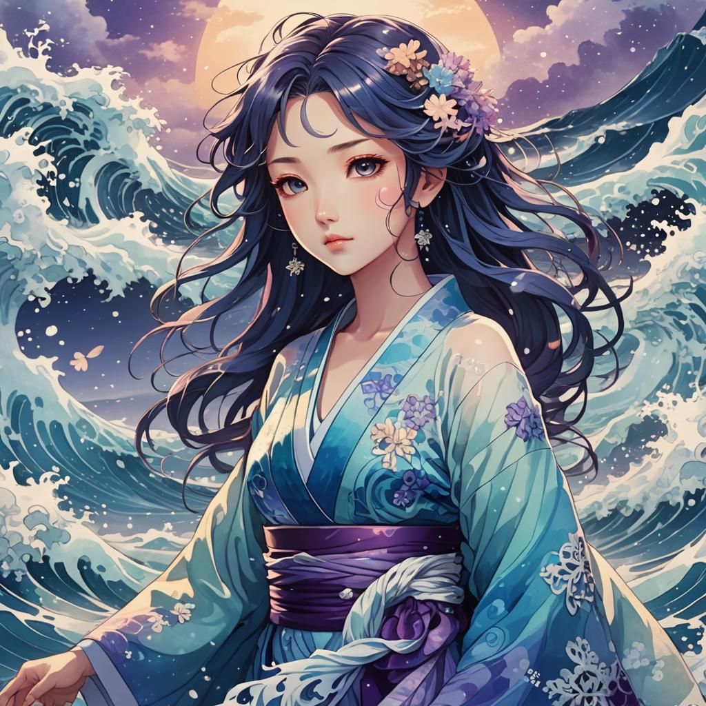 Ocean Winter Nymph in Vibrant Manga Style