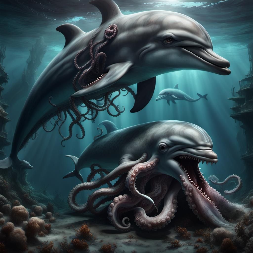 Gothic Octopus Feasting on Decomposing Dolphins
