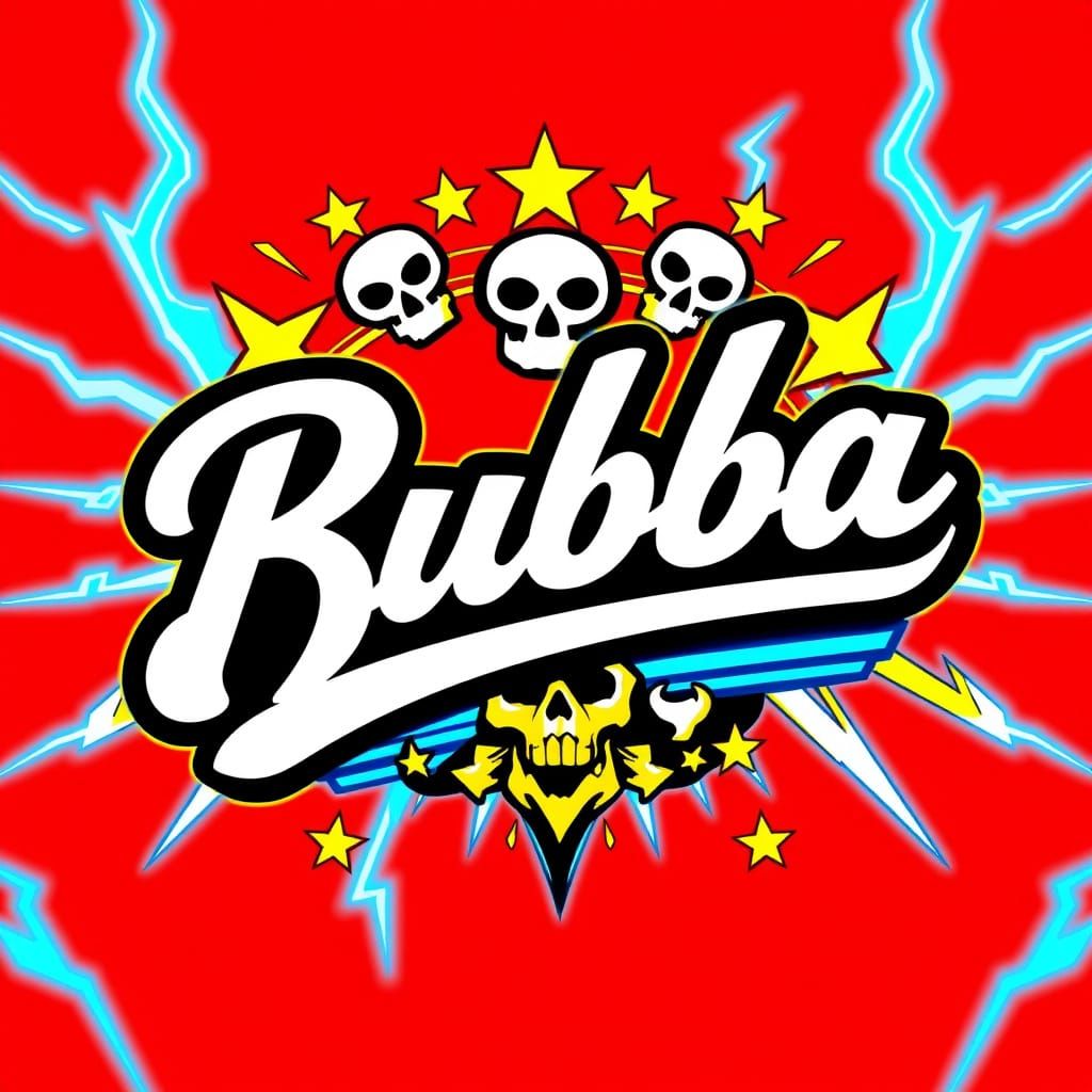 Bubba Logo with Racing Stripes in Synthwave Style