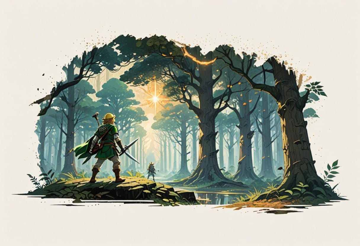 Link in Hyrule Forest: Oil Painting