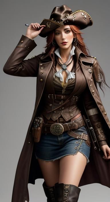 Steampunk Detective Pirate Woman in Cowboy Gear