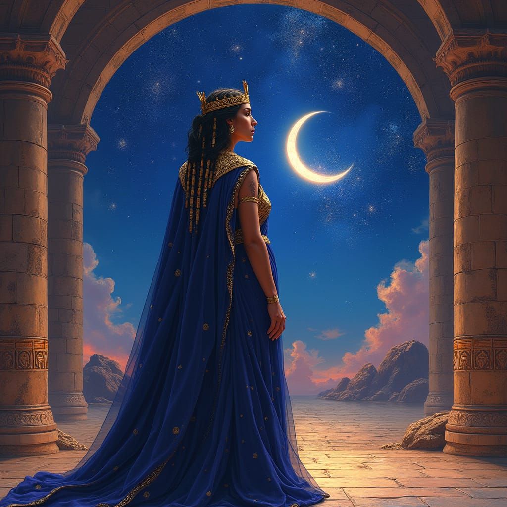 Babylonian Queen Gazing at Starry Night Sky