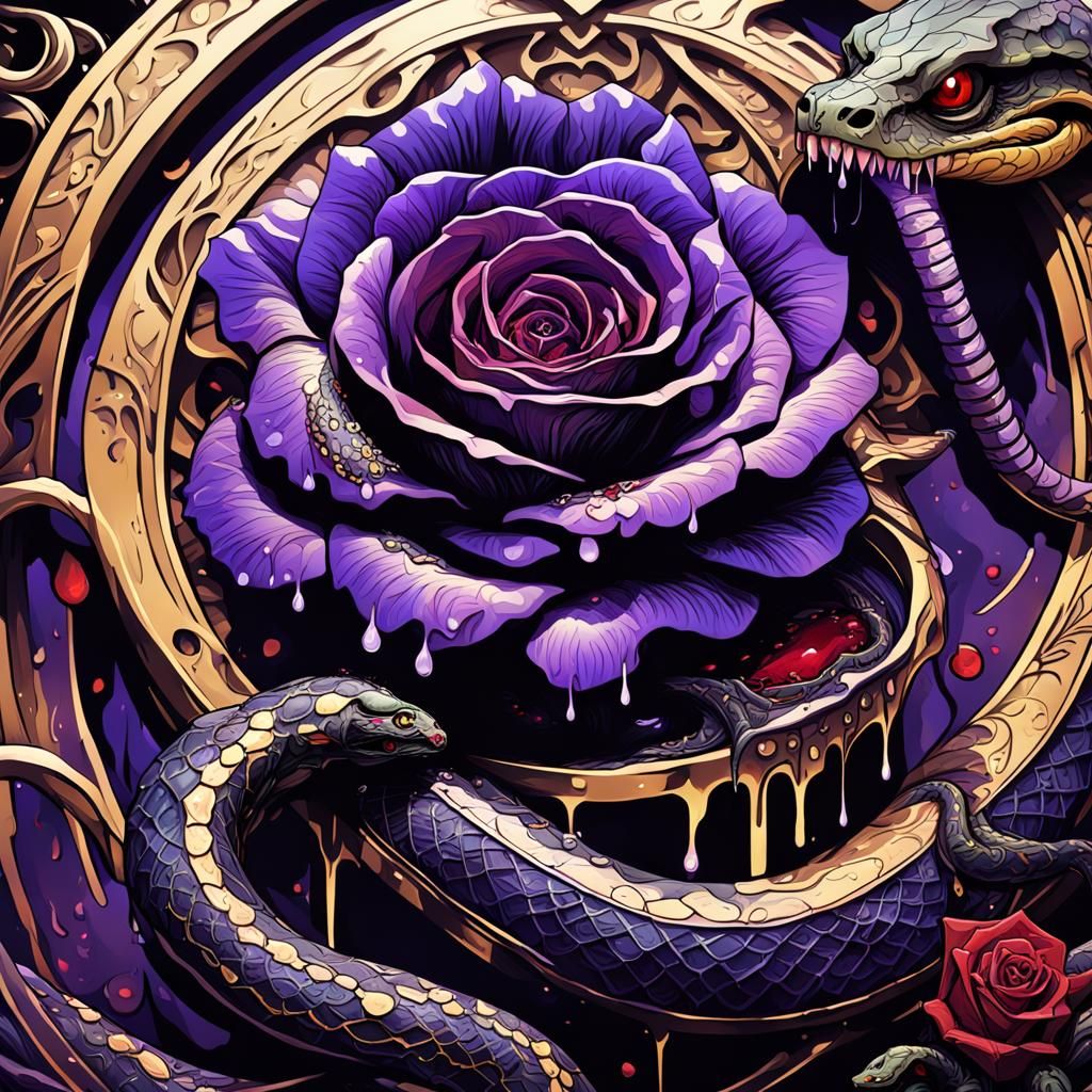 Dark Fantasy Black Flower with Snake