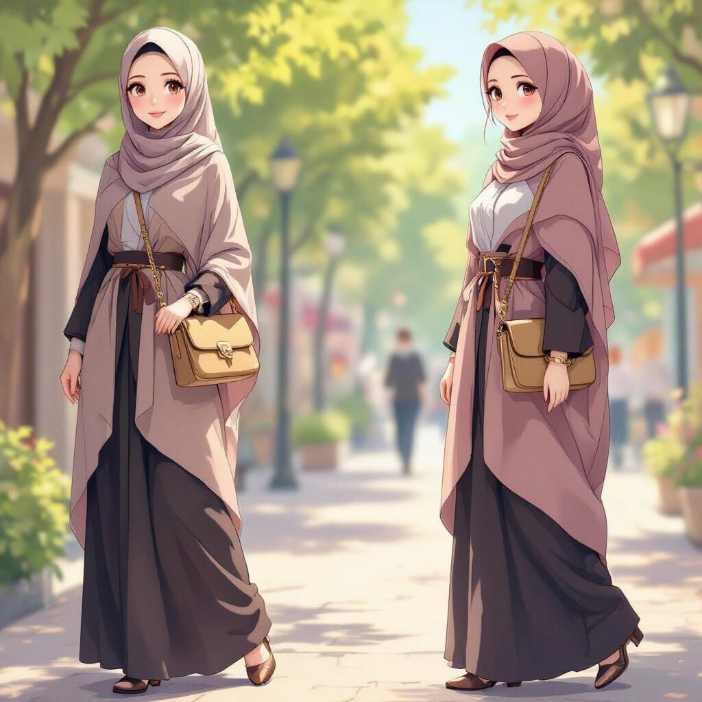 Elegant Hijab Girl in Stylish Outfit Anime Art