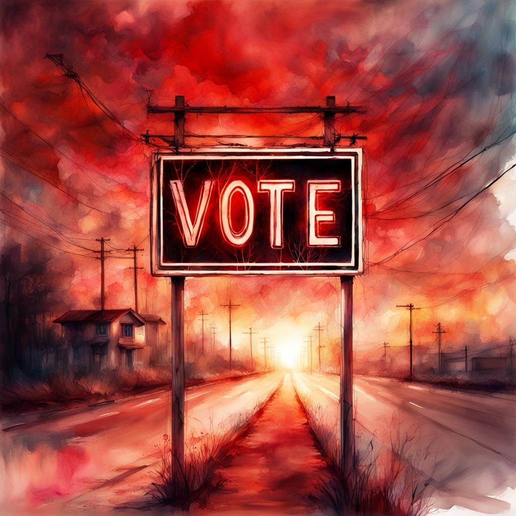 Watercolor "Vote" Sign at Sunset