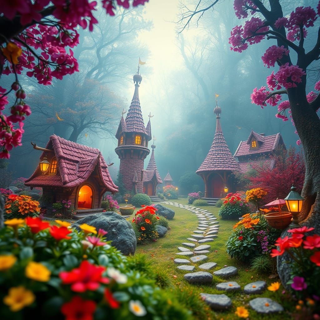 Whimsical Fairy Realm in Vibrant Hues