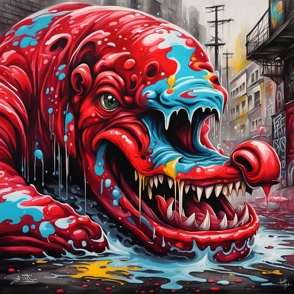 Crimson Tide Graffiti Art in Polychromatic Style