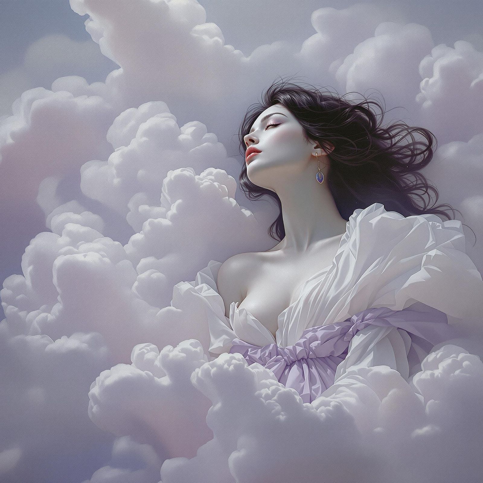 Enchanting Woman in Lavender Clouds