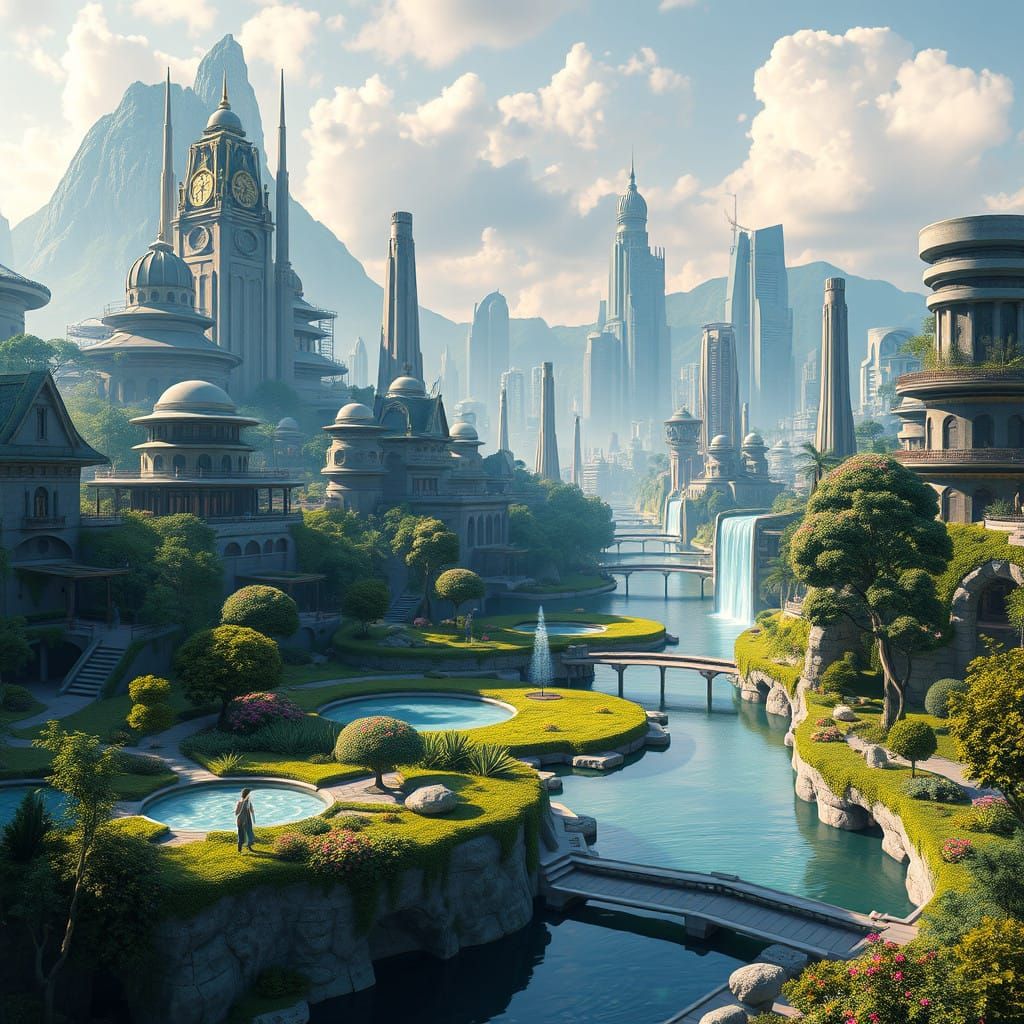 Serenely Balanced Futuristic Cityscape