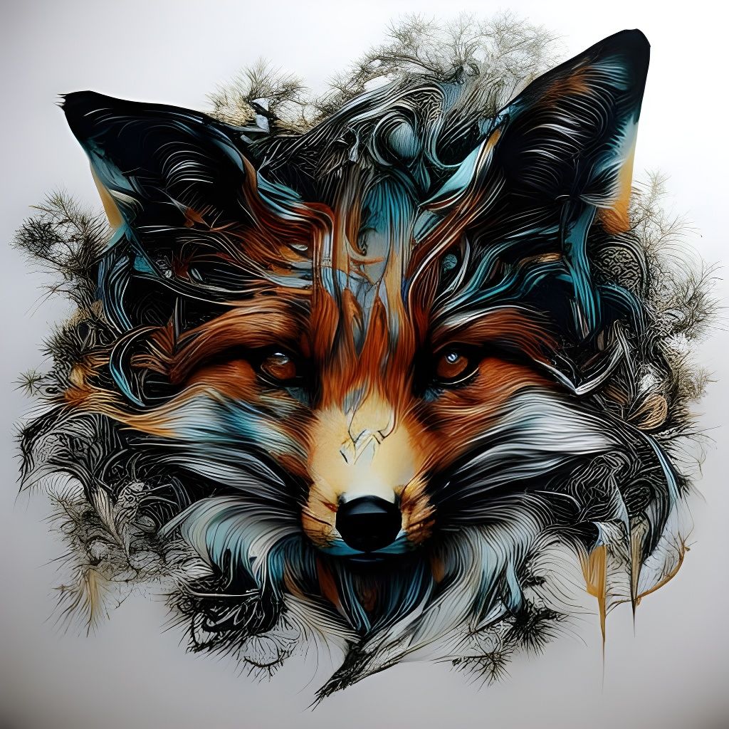 Chibi Fox Portrait in Inkblot Style
