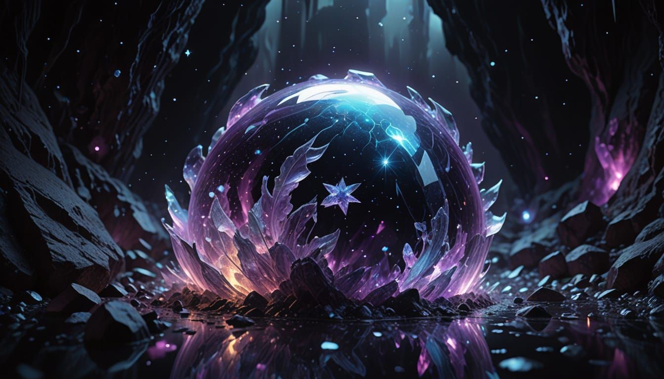 Glowing Orb Illuminates Cosmic Crystals in Moody Cave