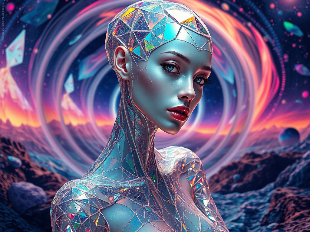 Mystical Alien Goddess with Swarovski Crystal Skin in Cosmic...