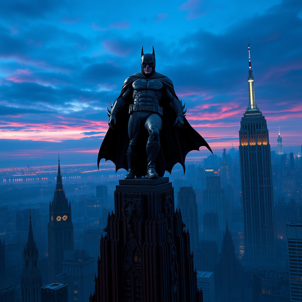 Gotham Hero in Dystopian New York, Matte Painting Style