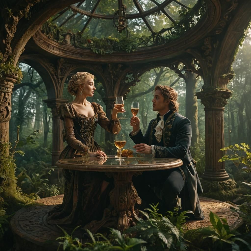 Elegant Couple in Baroque Forest Fantasy