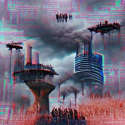 Futuristic Dystopian Cityscape in Cyberpunk Style