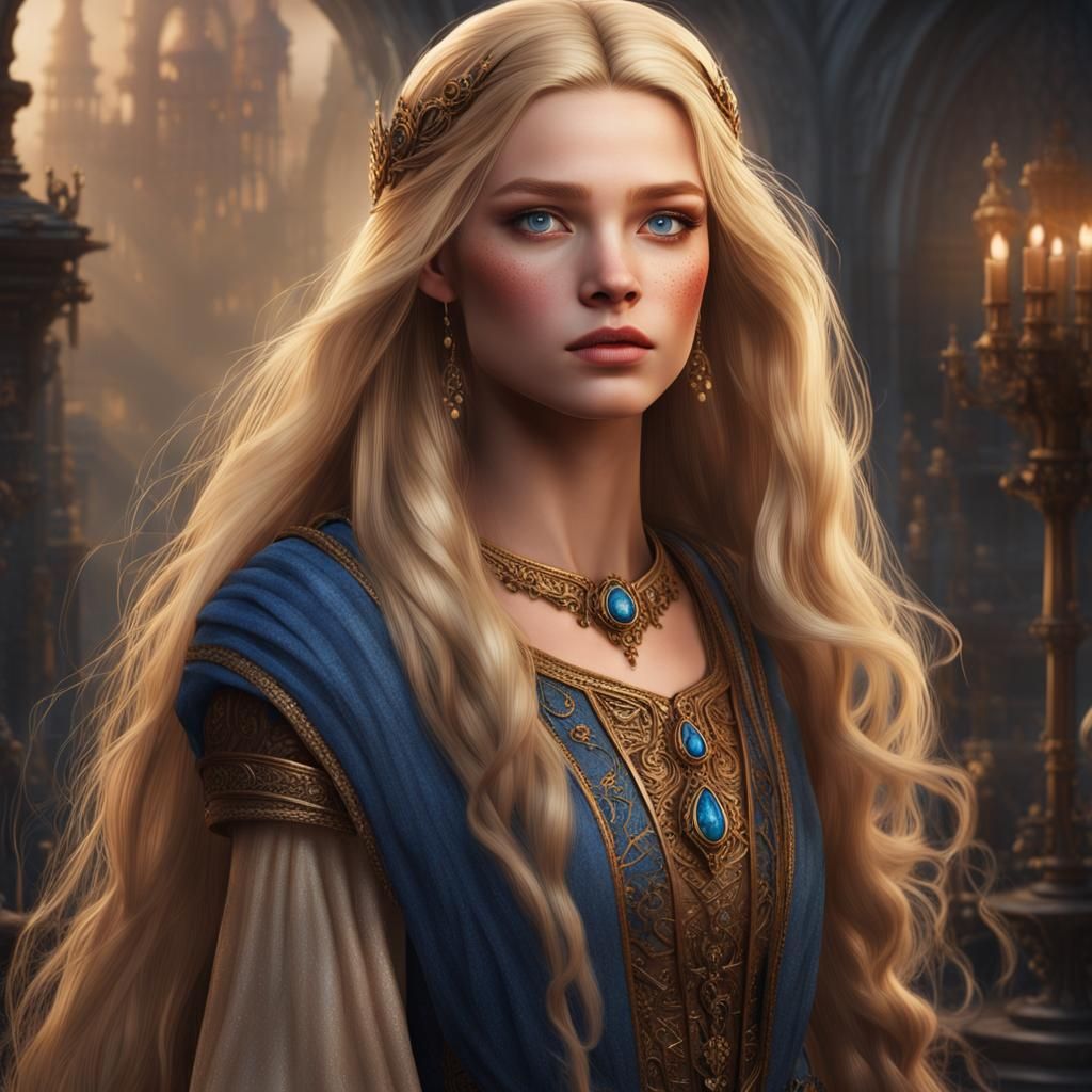 Blonde Princess Portrait in Detailed Matte Painting Style