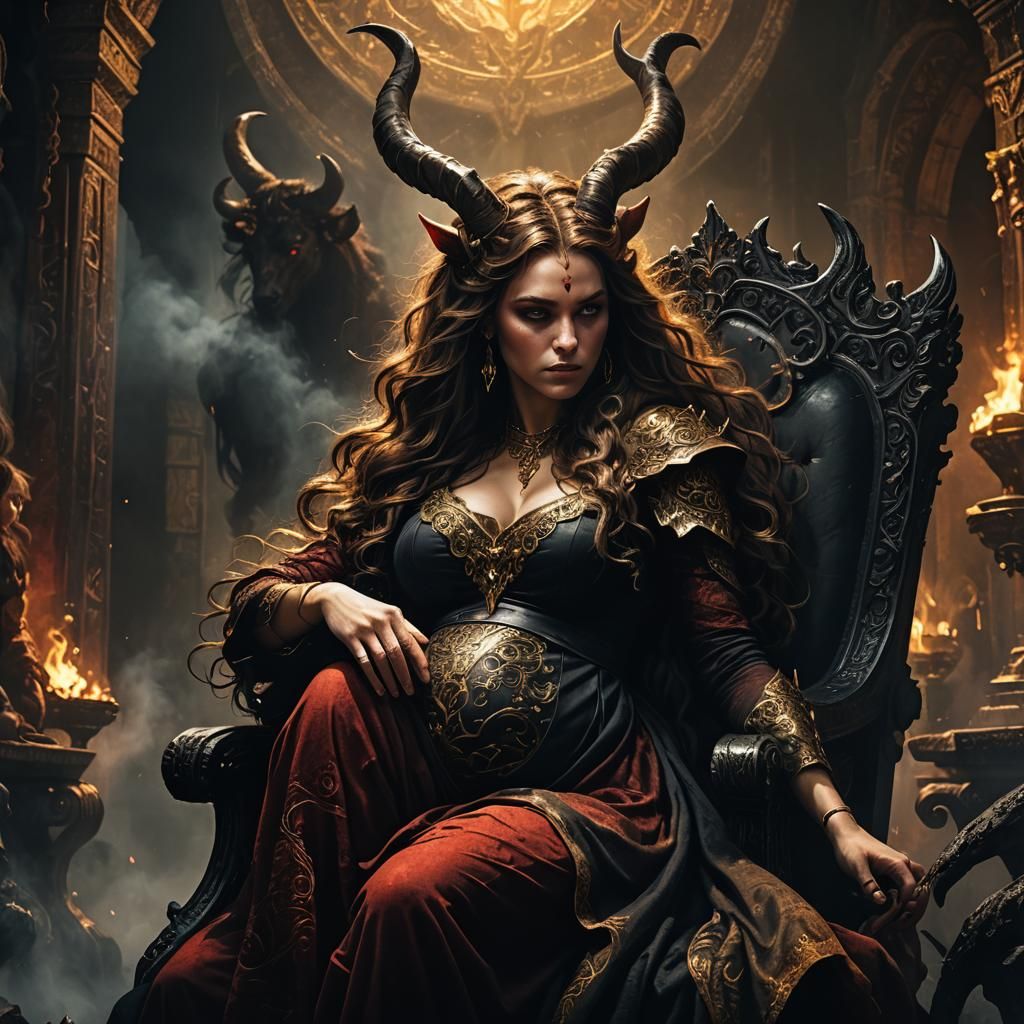 Dark Fantasy Pregnant Woman on Throne Concept Art