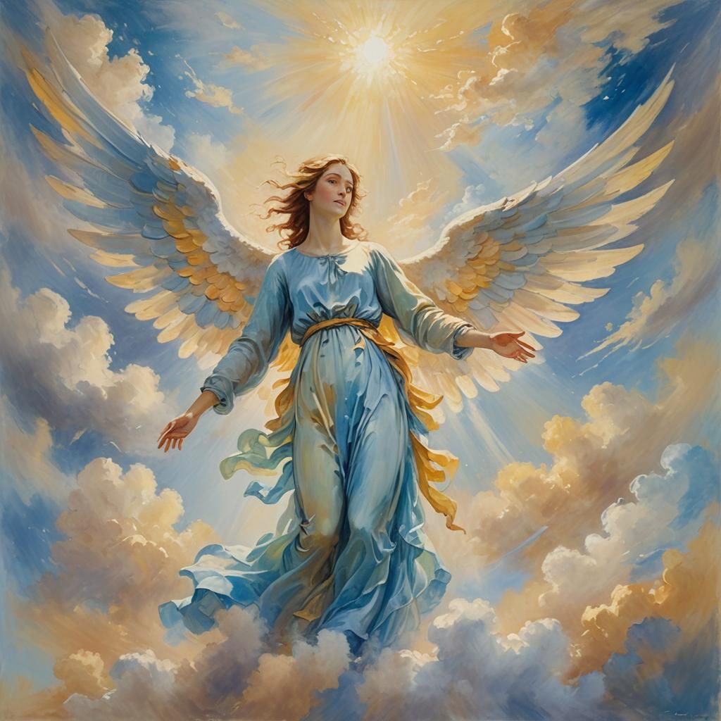 Angel Ascending in Impressionistic Cloudscape