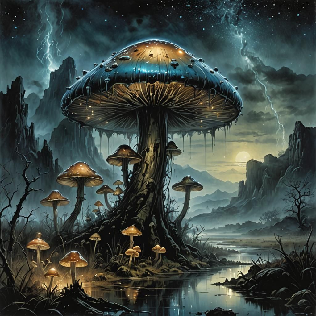 Bioluminescent Mushroom Dreamscape: a Digital Illustration