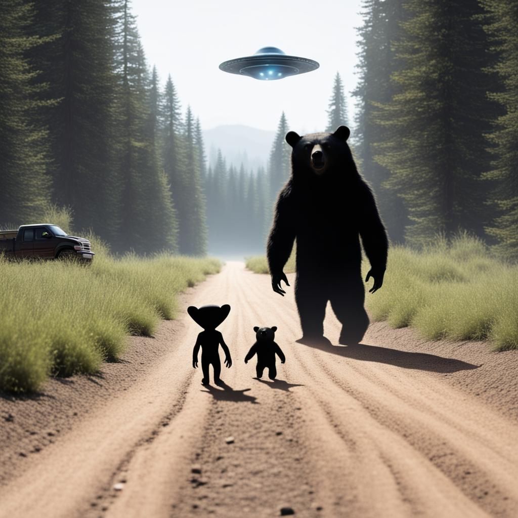 Alien Encounter with Black Bear on Dirt Road