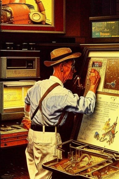 Men at Work: Detailed Retrofuturist Concept Art