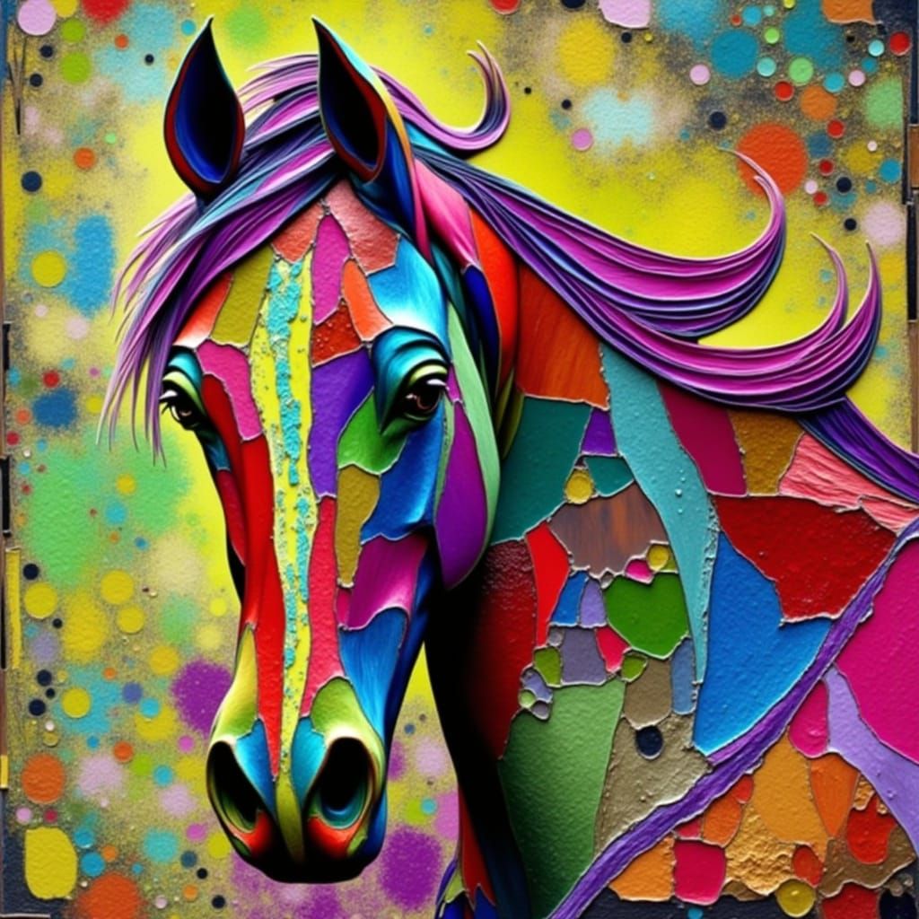 Horse Sculpture Made of Colorful Trash