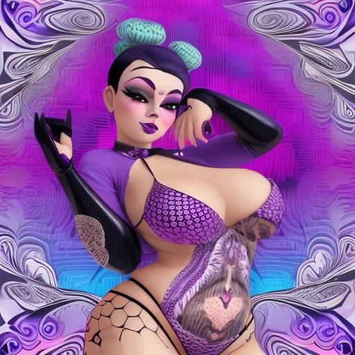 Chola Pin-Up Gangster Purple Panda: Abstract Vector Art