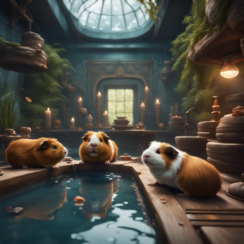 Guinea Pigs Relaxing in a Fantastical Spa