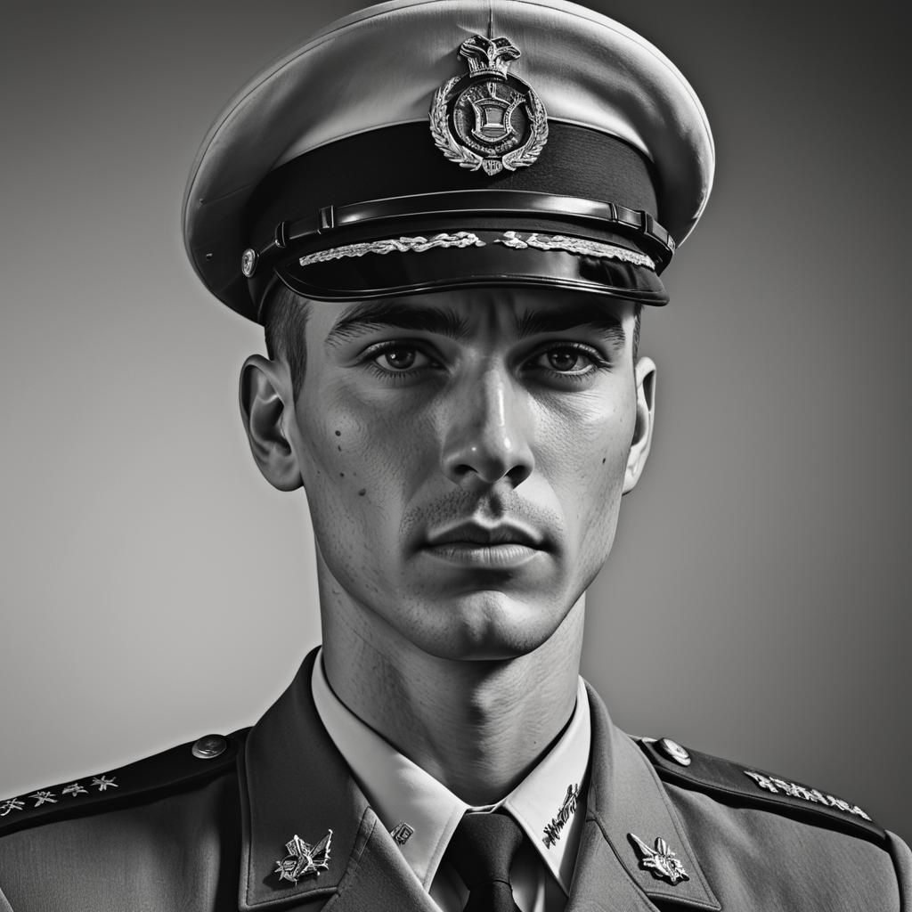 Monochrome Portrait of Air Force Officer in Uniform