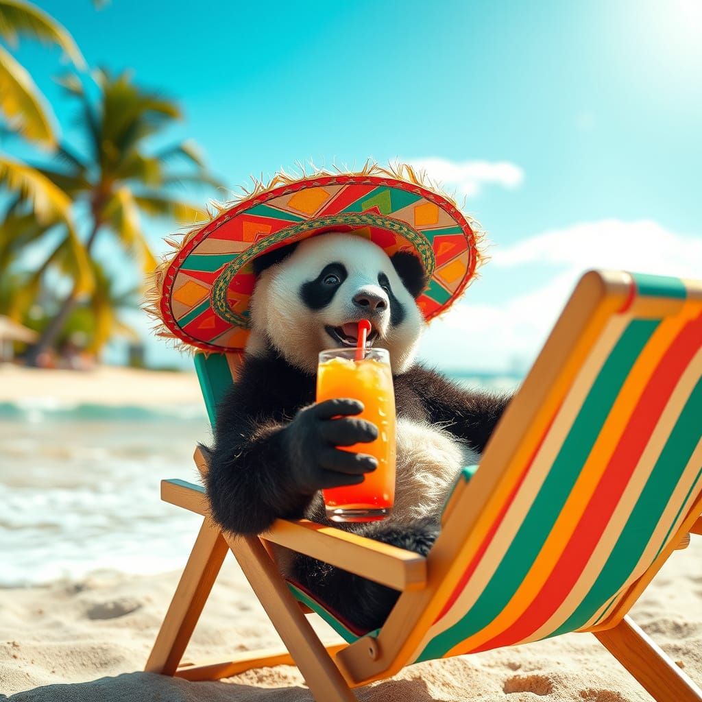 Panda's Sunny Beach Vacation in Mexico
