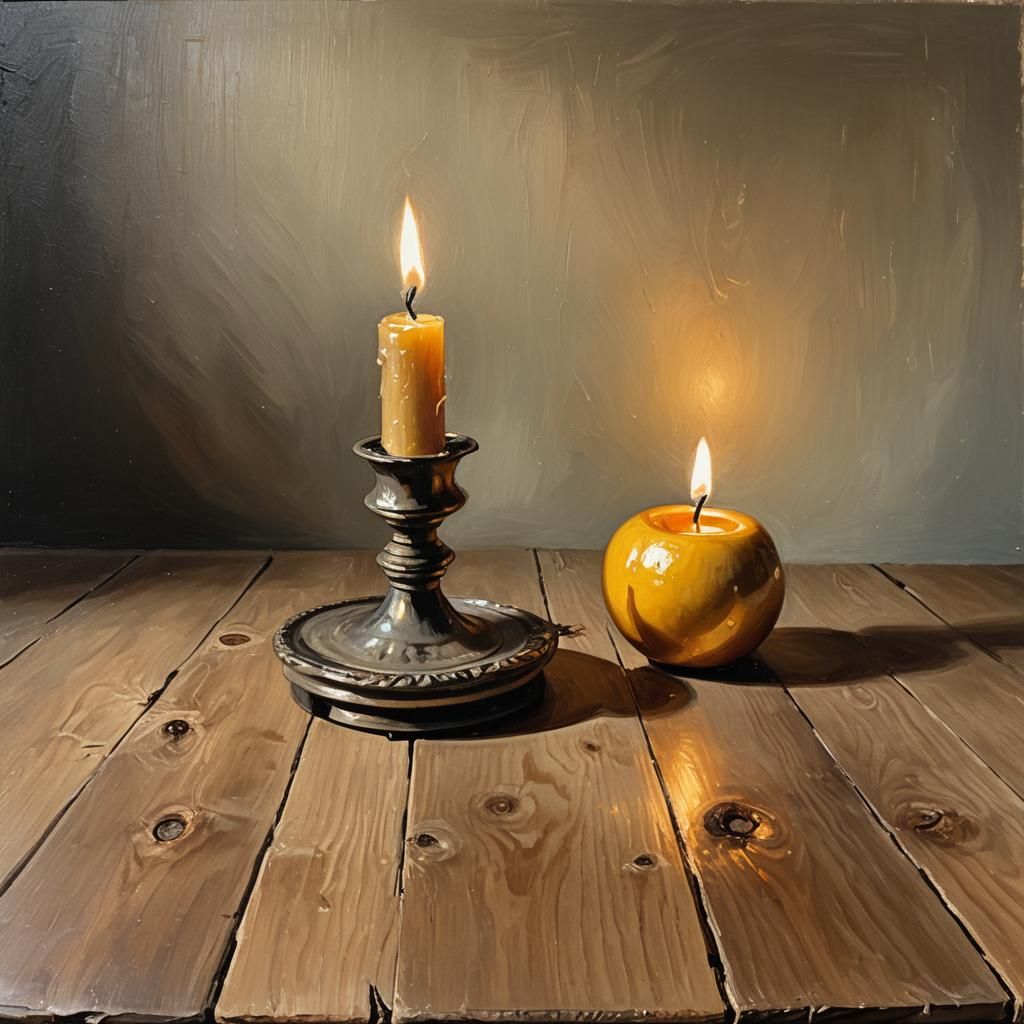 Candlelit Still Life in Oil Painting Style