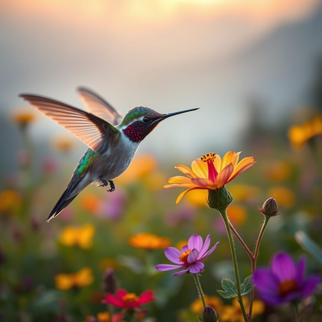 Hummingbird in Iridescent Bloom