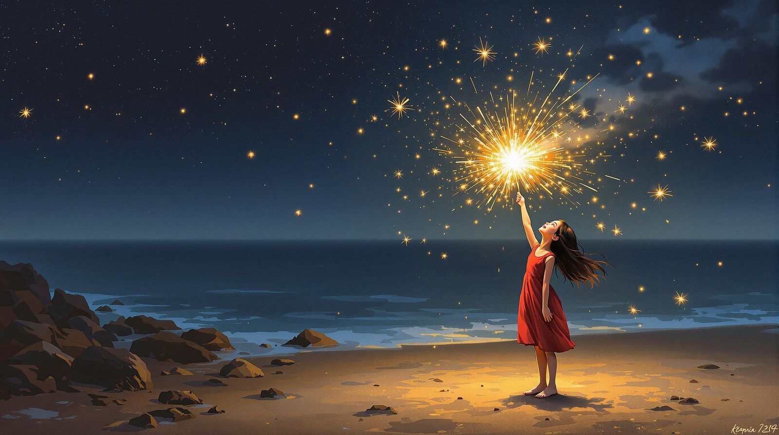 Impressionistic Twilight Beach Celebration