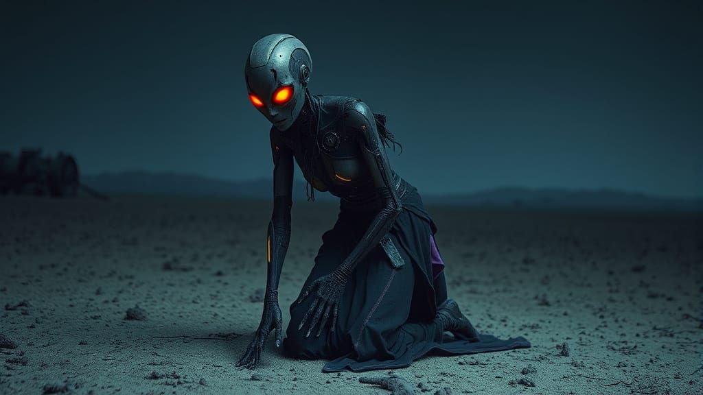 Cyberpunk Android in Barren Wasteland