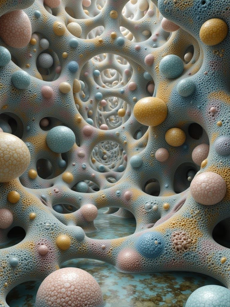 Surreal Protein Cathedral with Drifting Enzymes