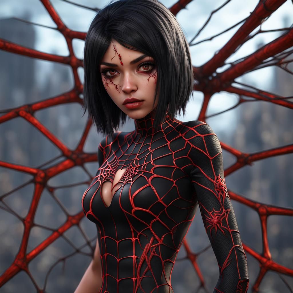 Anime Hispanic Girl with Spider Web Tattoo