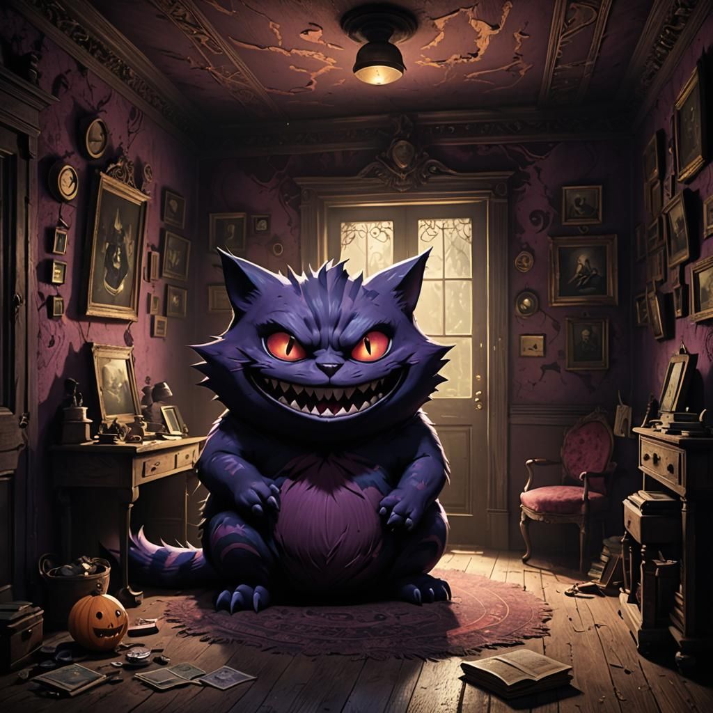 Sinister Gengar Cheshire Cat Matte Painting