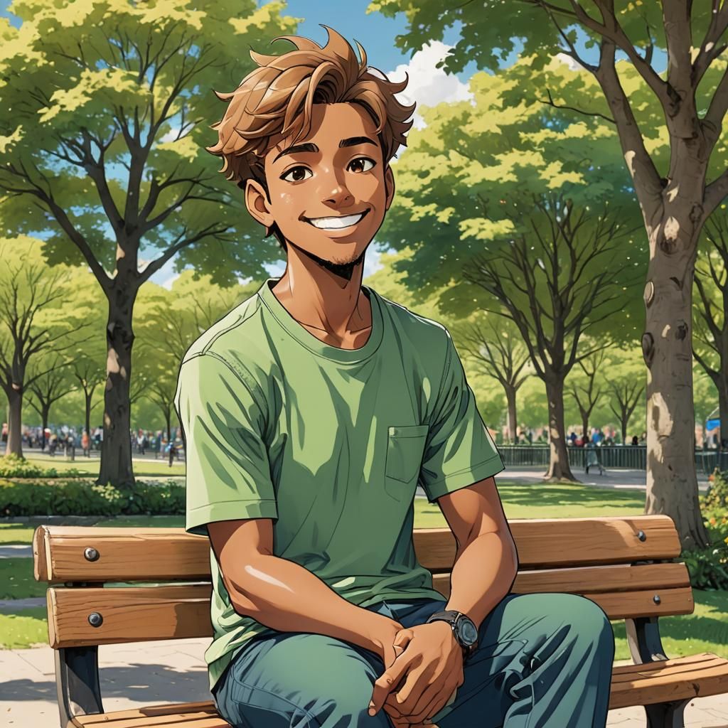 Anime Style Portrait of Smiling Young Man